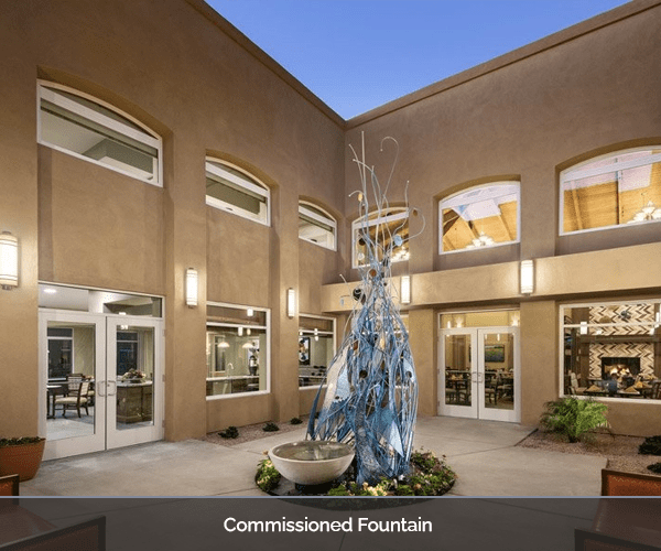 Outdoor fountain feature in a courtyard