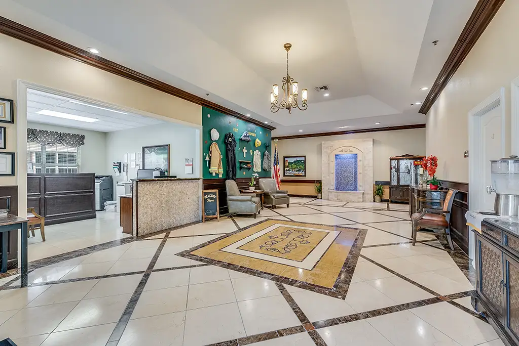 Interior view of a reception area in a senior living facility