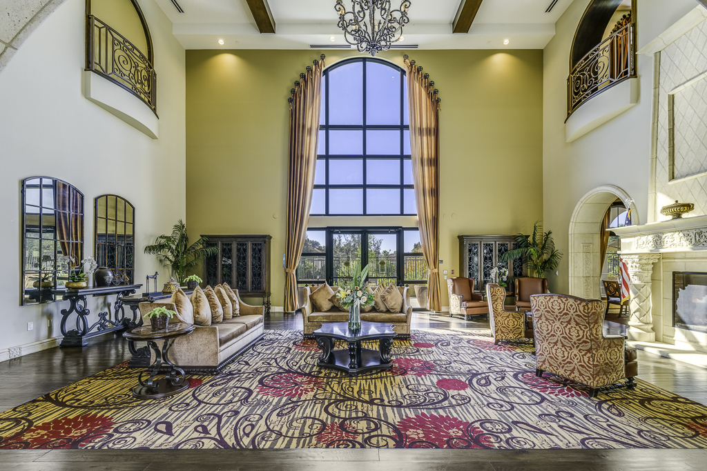 Luxurious lobby with stylish seating and large windows