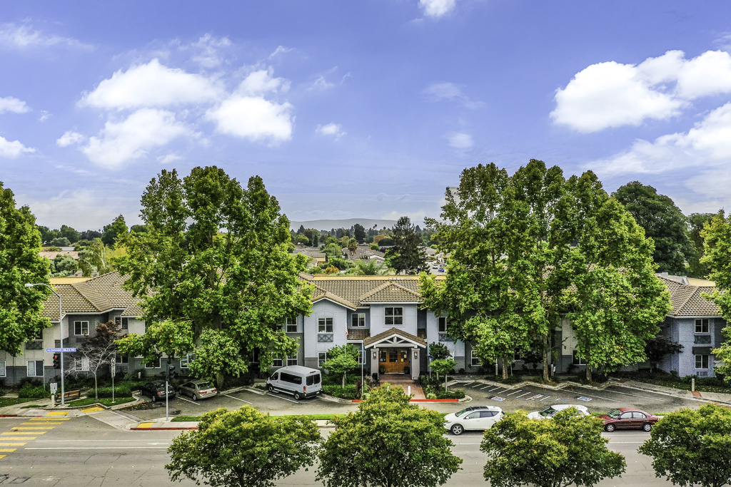 Aerial view of the Pacifica Senior Living Union City building
