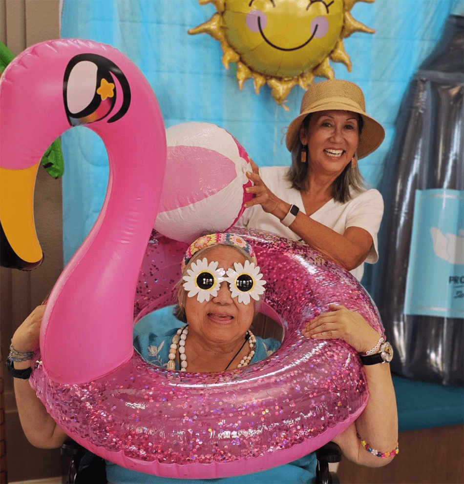 Residents enjoying a fun activity with props