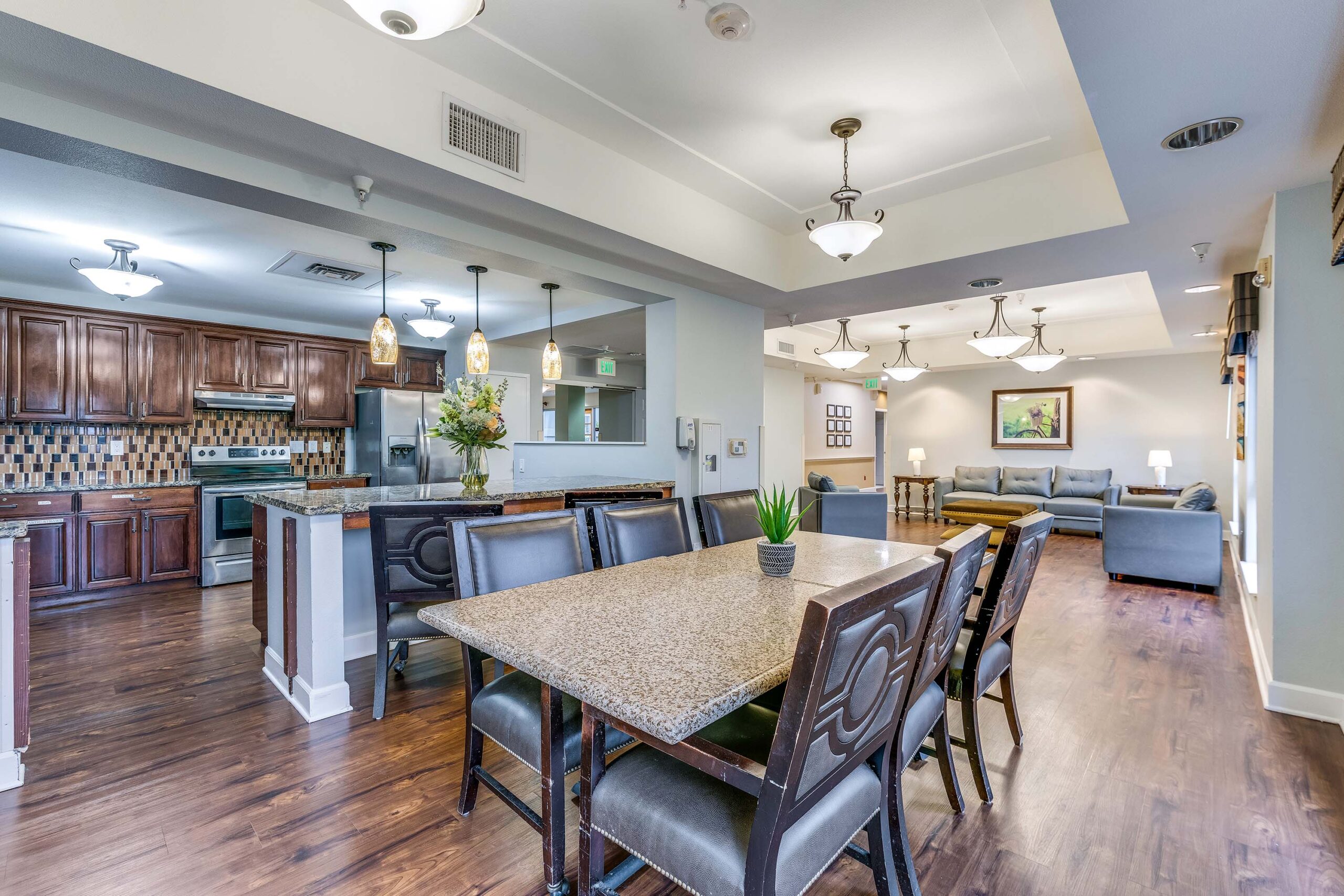 Common area with dining table and living space