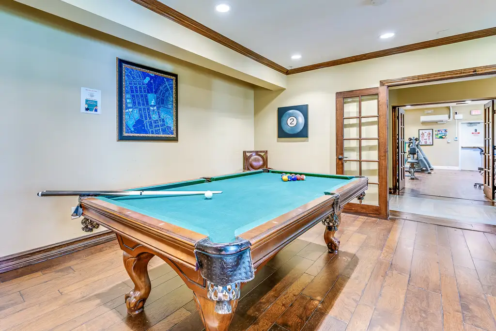 Indoor billiards table in a common area