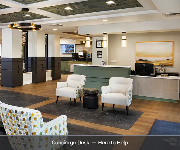 Modern concierge desk in the facility lobby