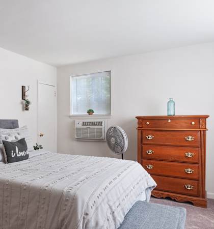 Cozy private bedroom setup with a dresser and decor