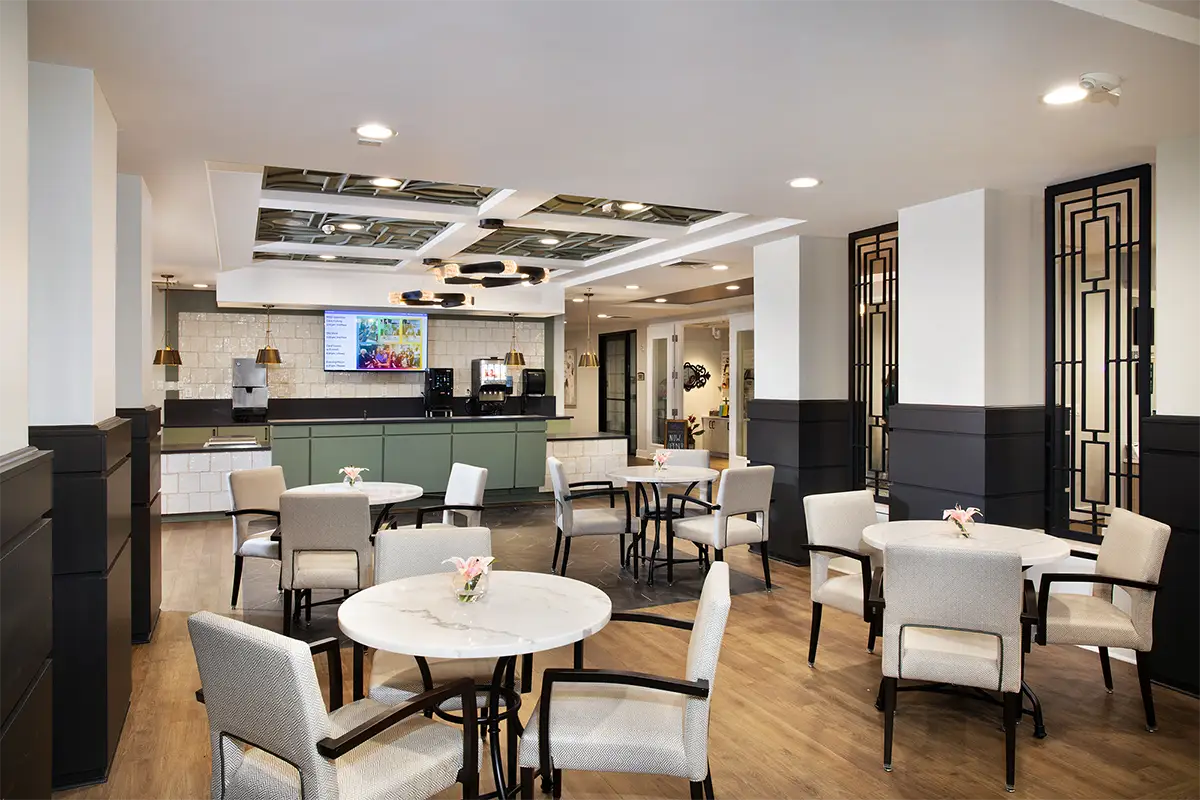 Stylish common area with seating and decor