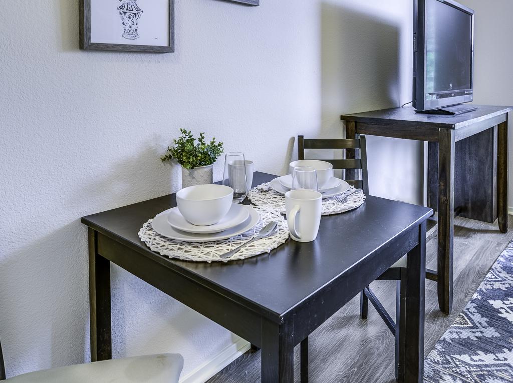 Cozy dining setup in a senior living facility room