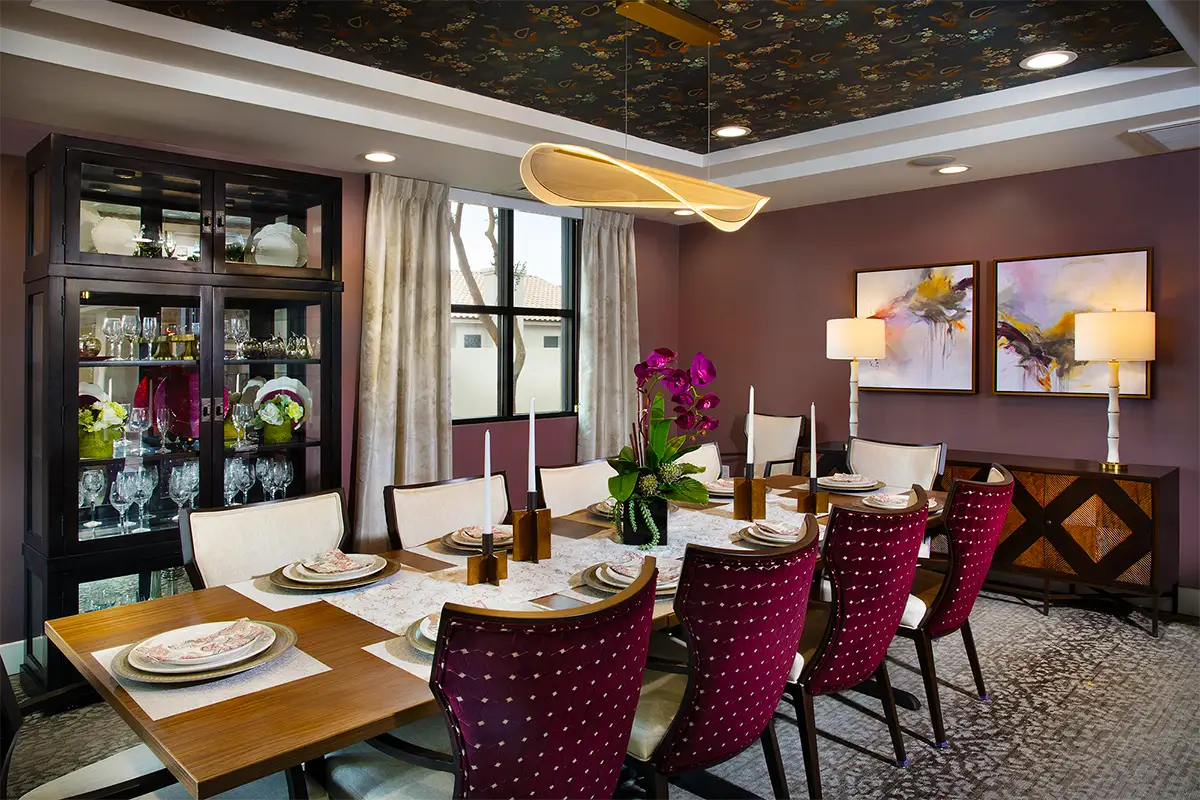 Elegant dining room setup with tables and decor