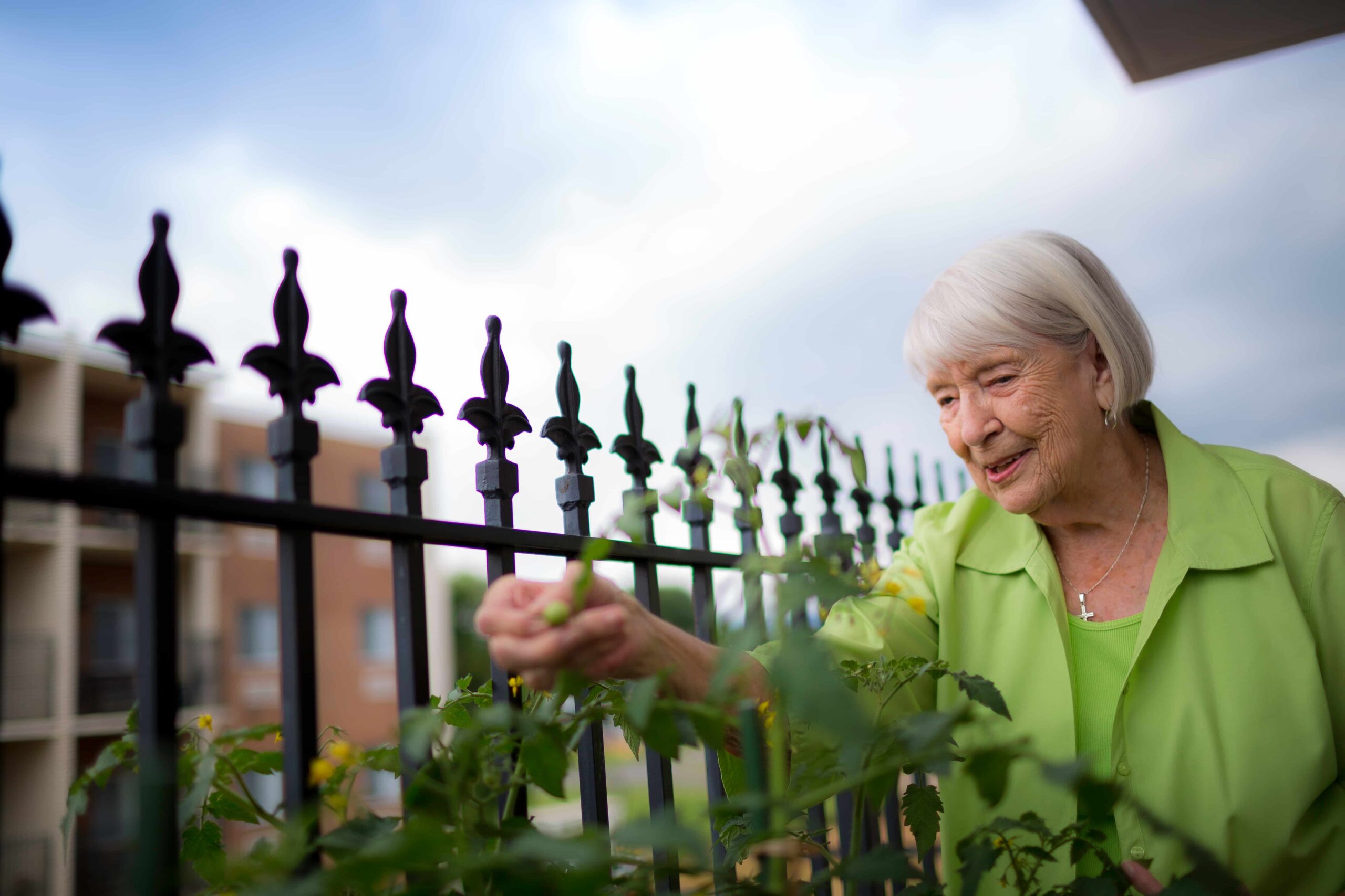 Resident tending to a garden on a balcony