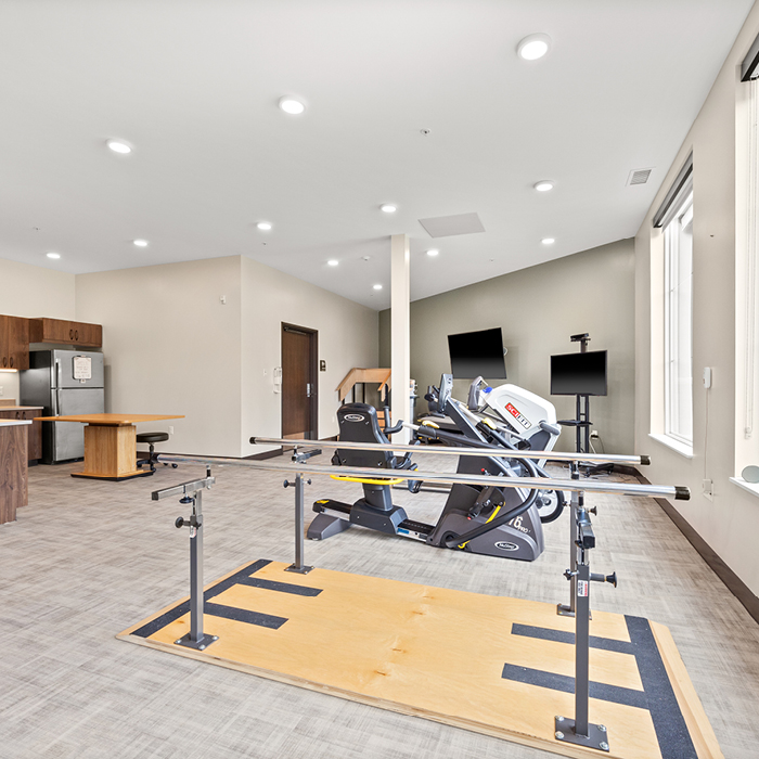 Interior view of a fitness area with exercise equipment