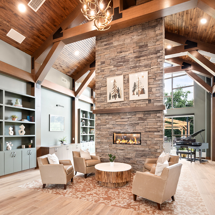 Bright and modern common area with cozy seating