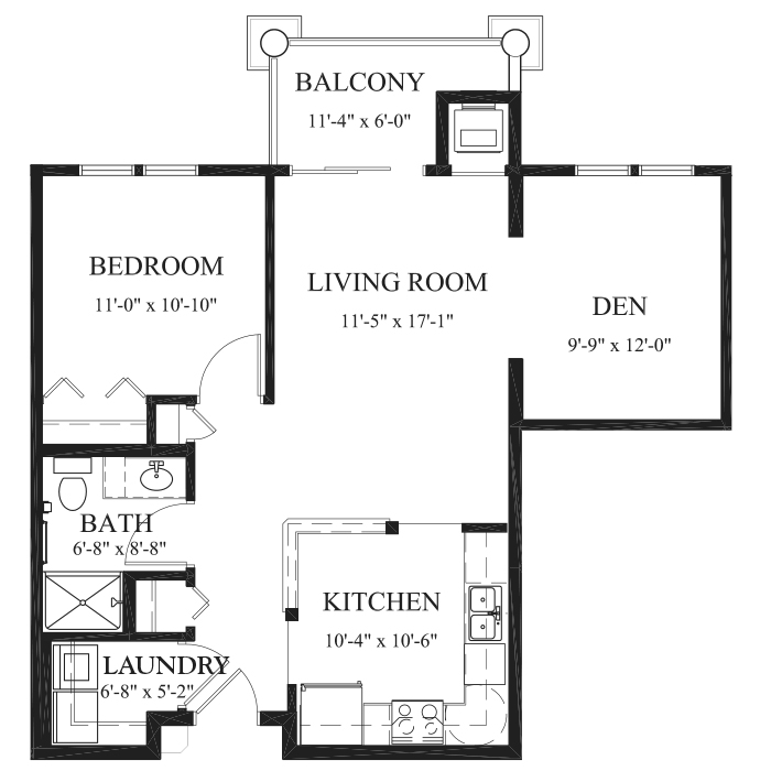 Architectural floor plan of a resident unit