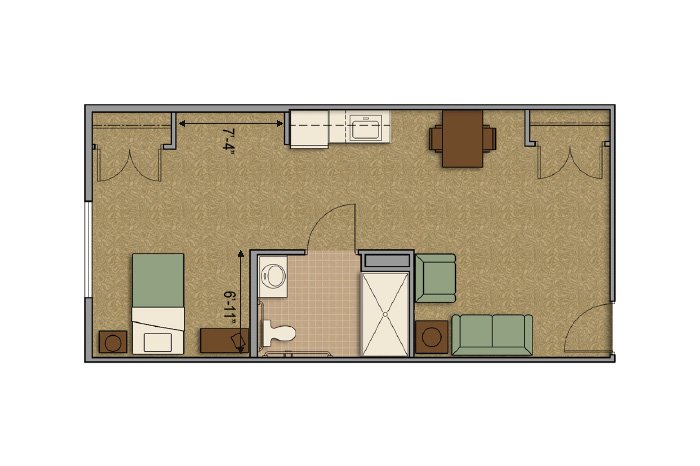 Architectural floor plan of a living unit