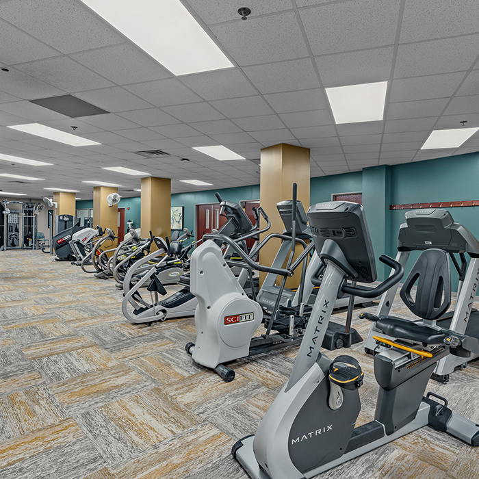 Interior of a fitness room with exercise equipment