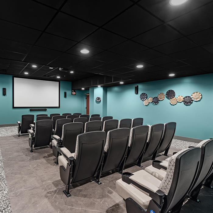 Interior photo of a movie theater with seating