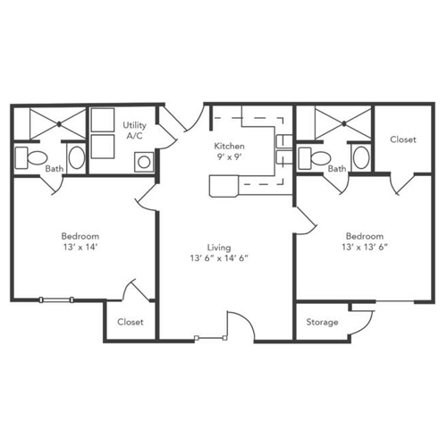 Architectural floor plan of a resident unit