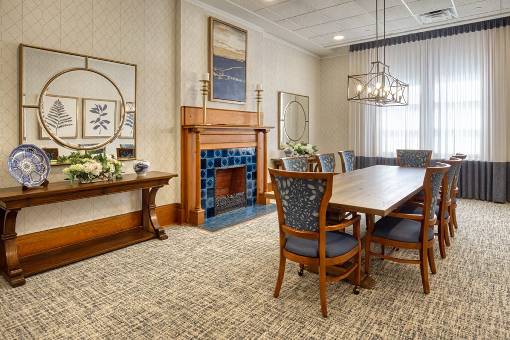 Dining room with elegant decor and seating