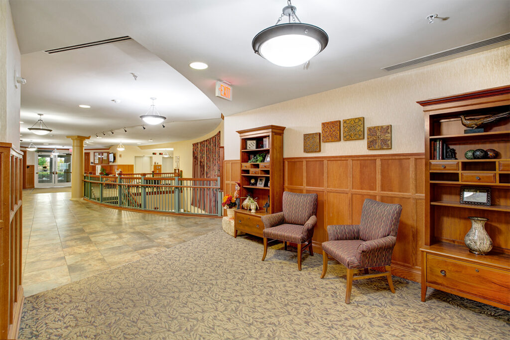 Interior view of a common area with seating