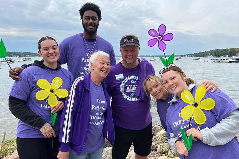 Residents and staff participating in an outdoor event