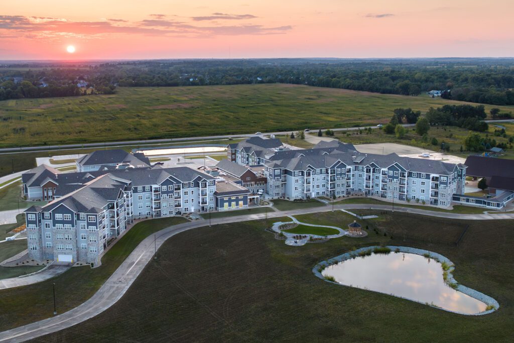 Aerial view of Fairway Knoll at sunset