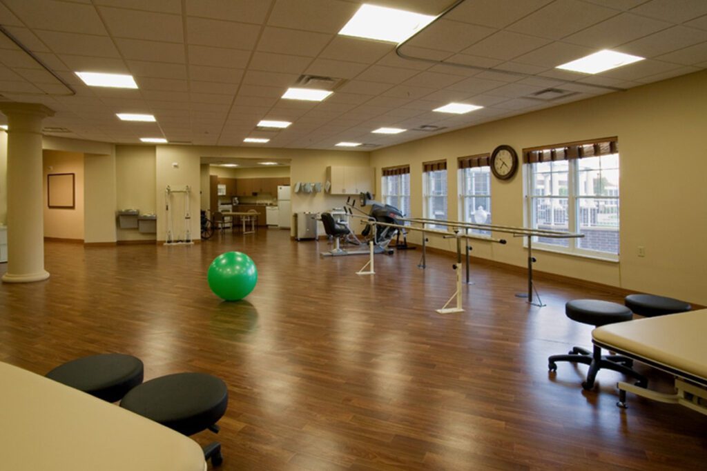 Interior view of a rehabilitation gym with equipment