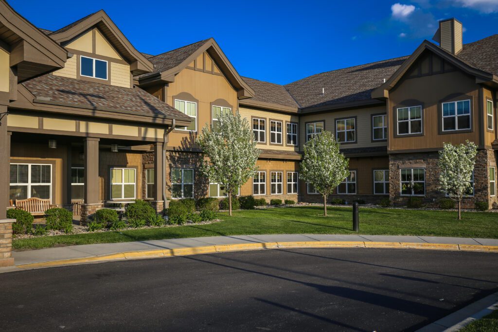 Exterior view of Fairway Knoll facility with landscaped garden