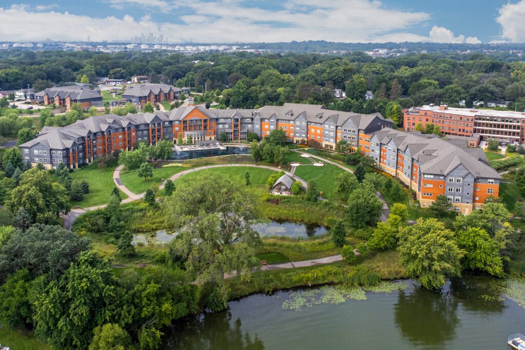 Aerial view of the Fairway Knoll facility and surrounding landscape