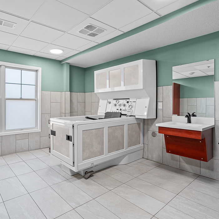 Interior view of a therapeutic bathing room