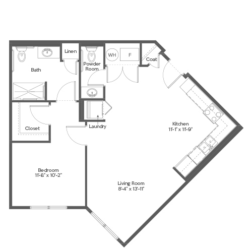 Architectural floor plan of a resident unit
