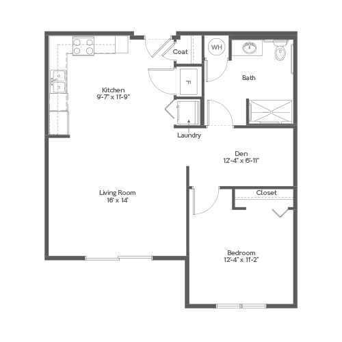 Architectural floor plan of a two-bedroom apartment