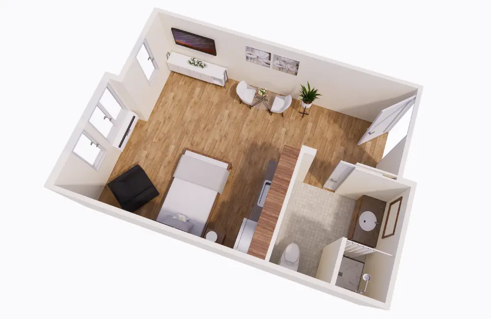 Floor plan of a private resident room layout
