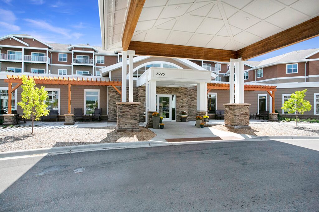 Front entrance of Fairway Knoll with landscaping