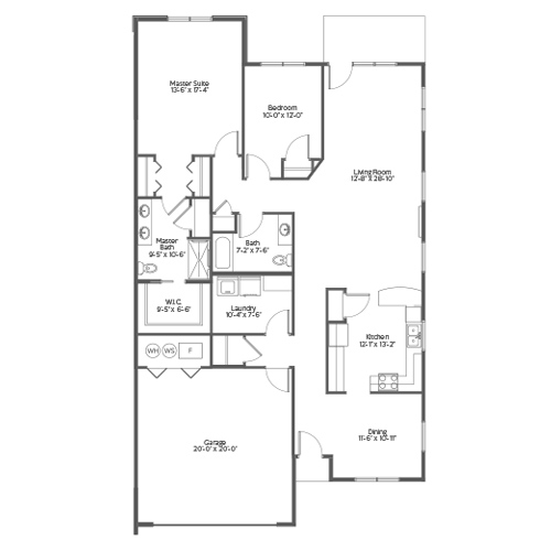Architectural floor plan of a senior living unit