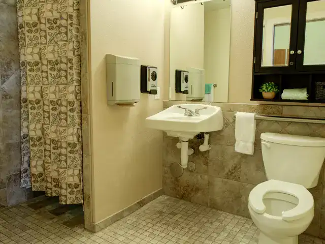 Interior view of a bathroom in a retirement community