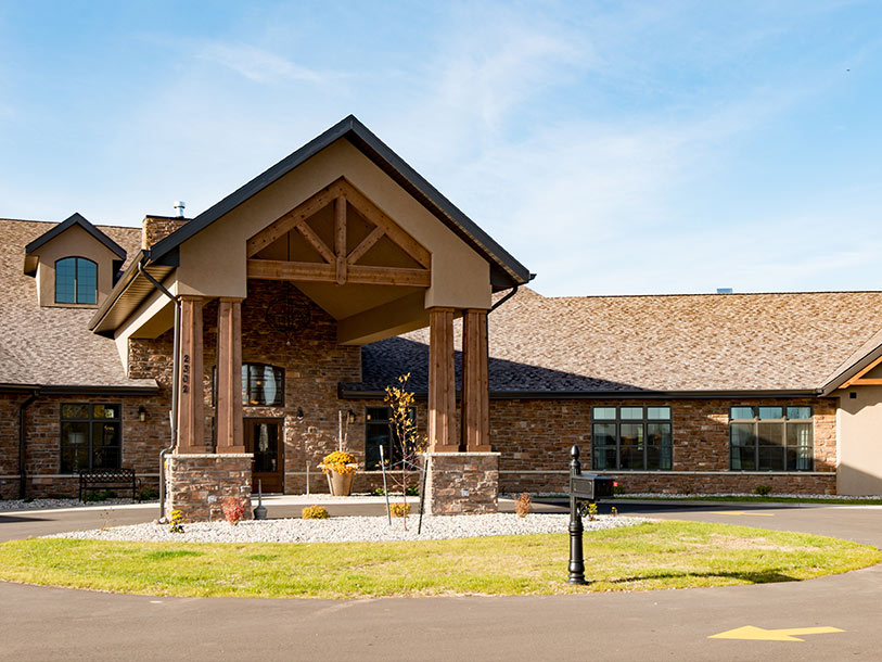 Exterior view of a senior living facility entrance