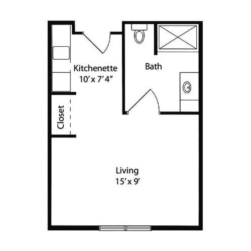 Architectural floor plan of a small living unit