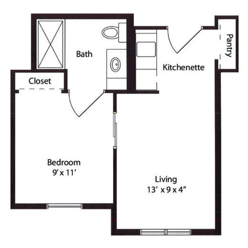 Architectural floor plan showing living space layout