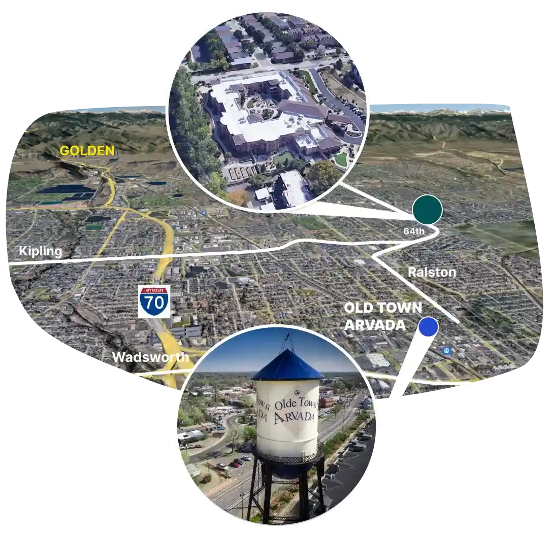Aerial view of a location map with landmarks