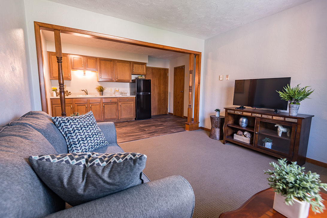Cozy living area in a senior living apartment