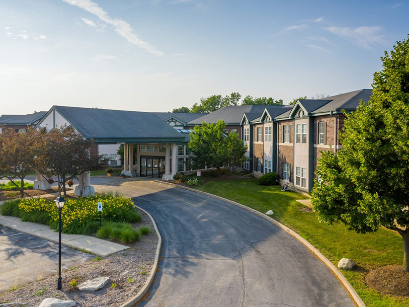 Exterior view of Wilson Commons with landscaped path