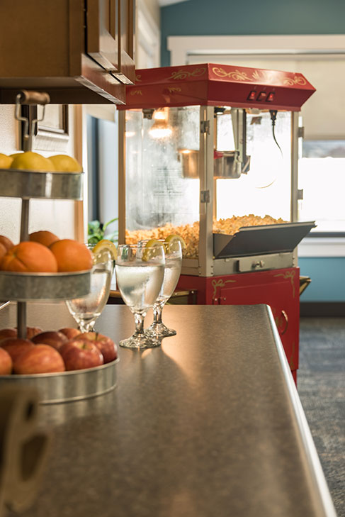 Interior view of a common area with snacks available