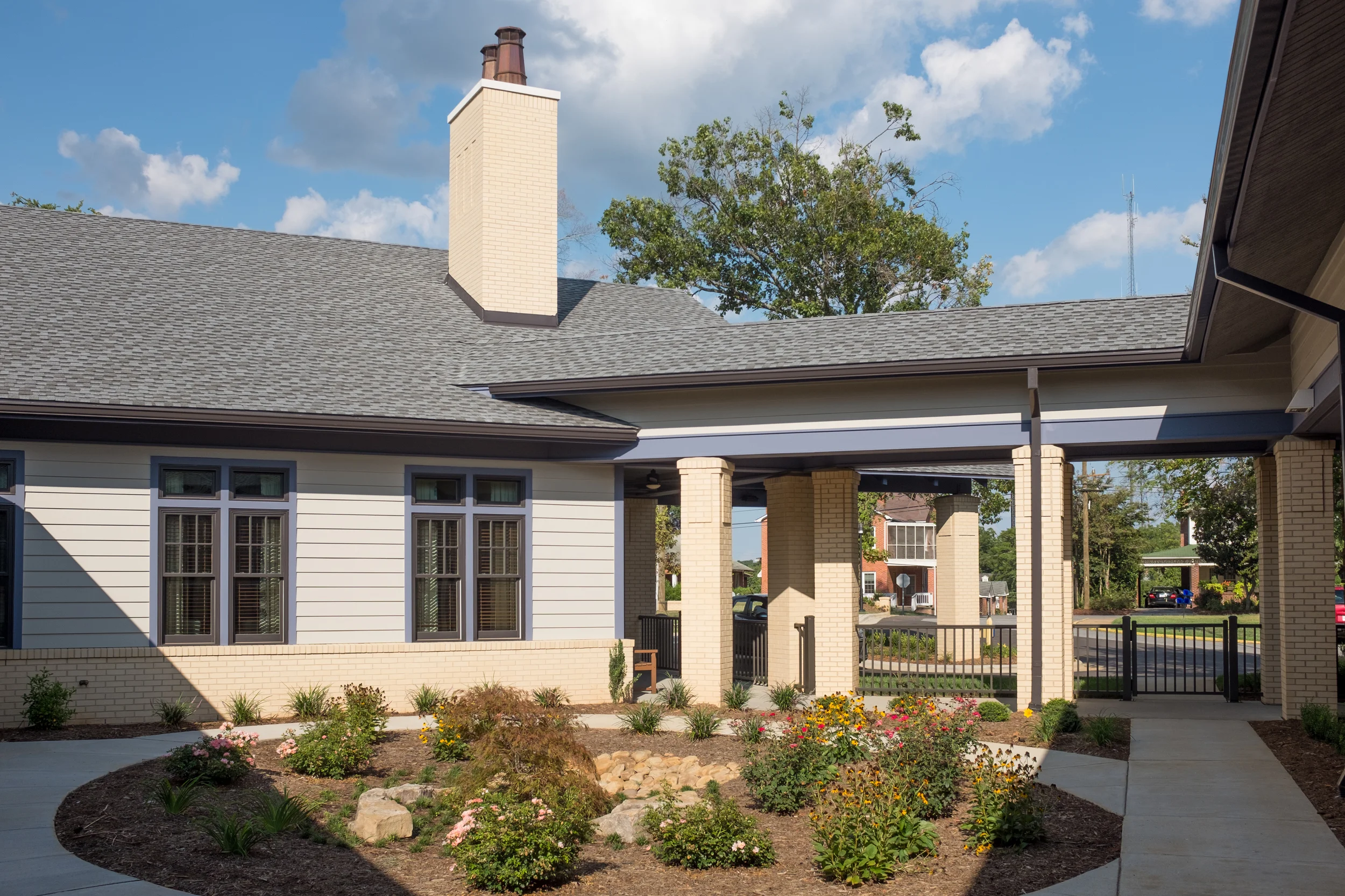 Exterior view of the facility with garden