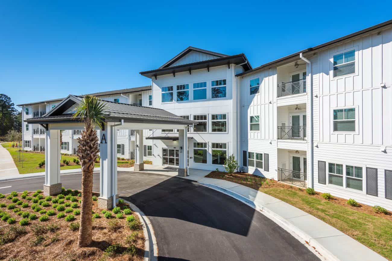 Exterior view of a senior living facility building