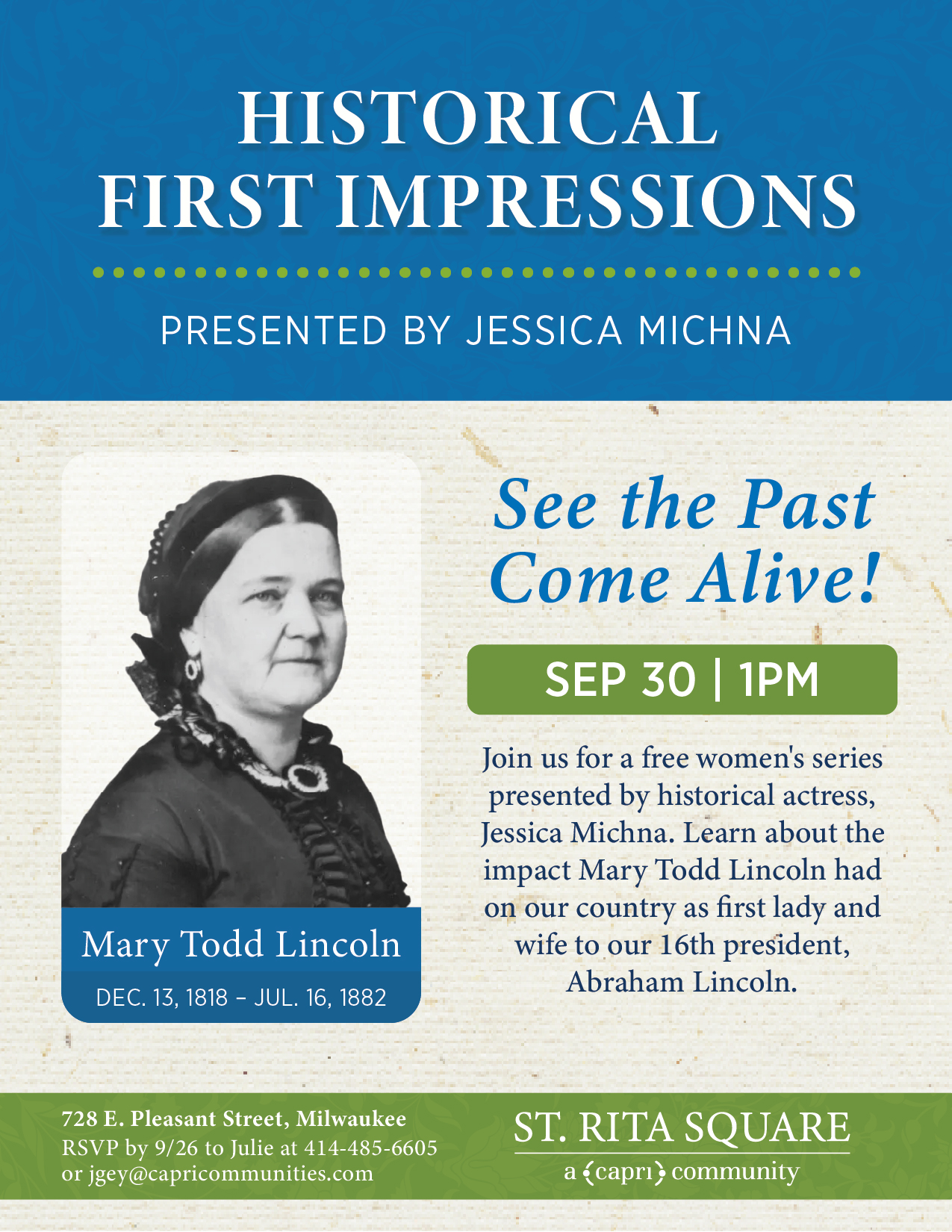 Event flyer for a historical presentation