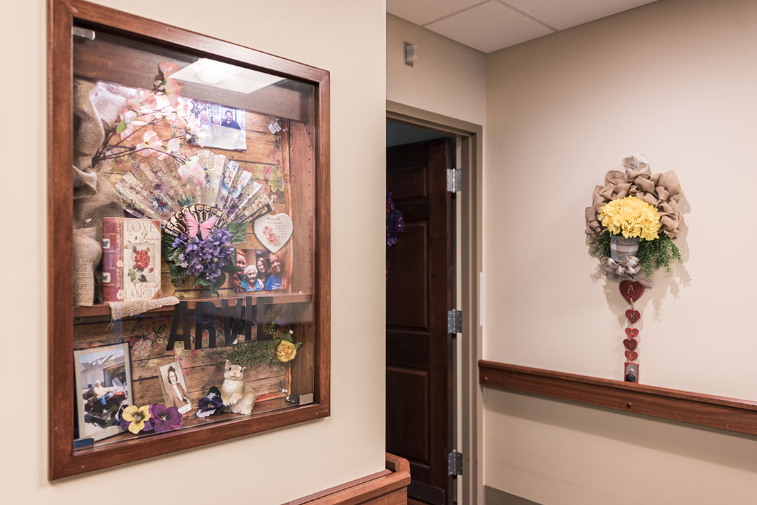Decorative display in a facility hallway