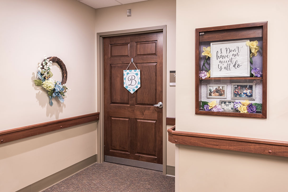 Decorated door of a resident's room