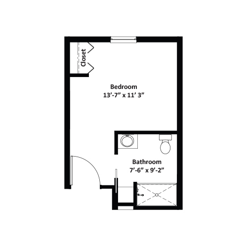 Architectural floor plan for a resident room
