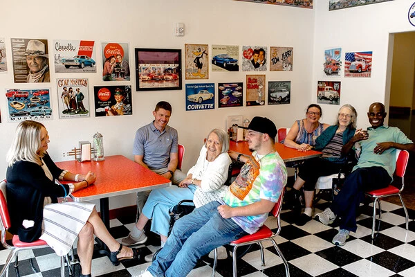 Residents enjoying time together in a common area