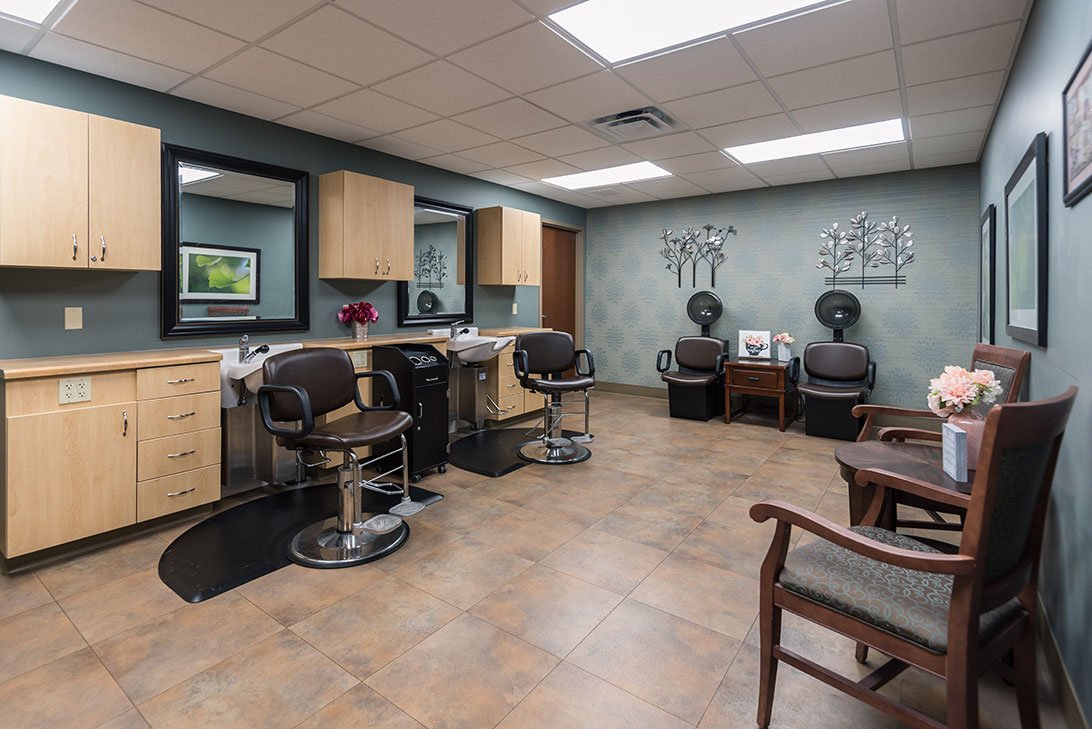 Interior view of a hair salon in a senior living facility