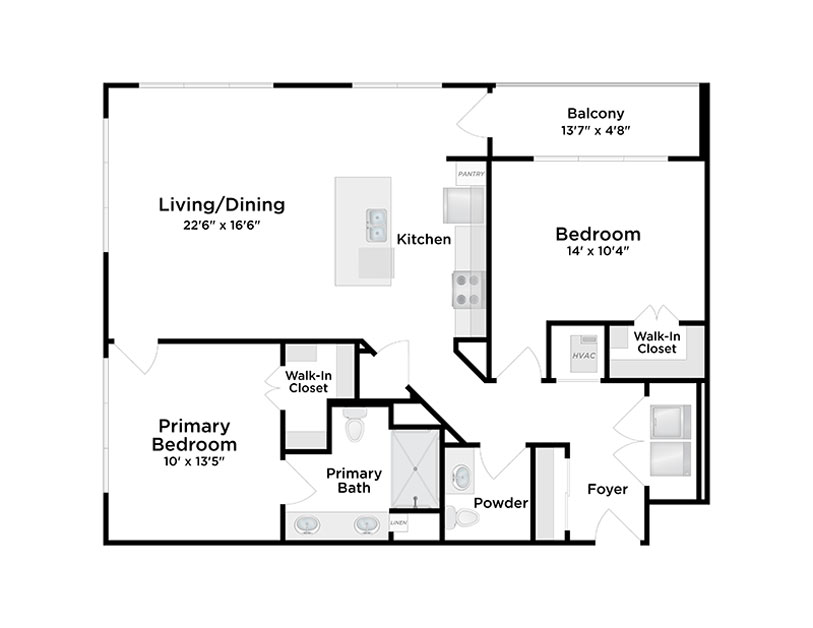Architectural floor plan of a residential unit layout